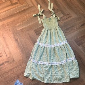 Tea length tiered gingham dress